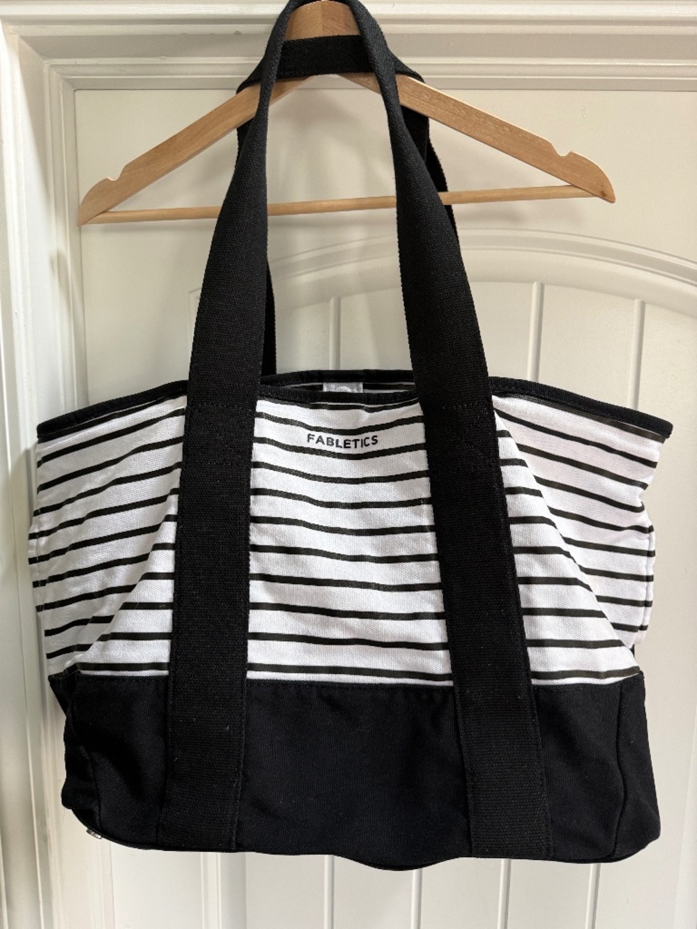 Fabletics Black & White Stripe Large Cotton Tote Bag Oversized Carryall